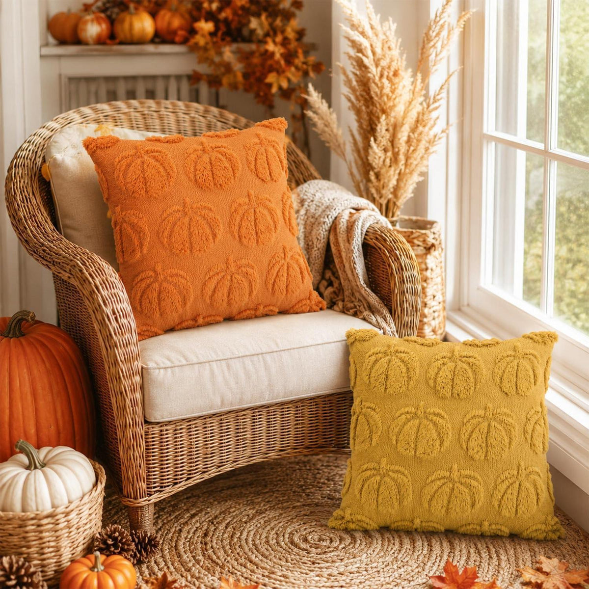 4er-Set Herbstkissenbezüge 45x45cm Kürbisdeko Orange