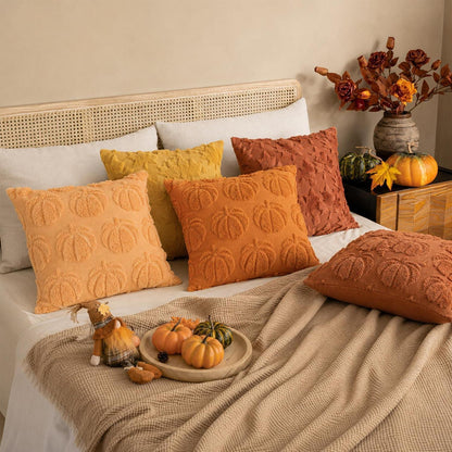 4er-Set Herbstkissenbezüge 45x45cm Kürbisdeko Orange