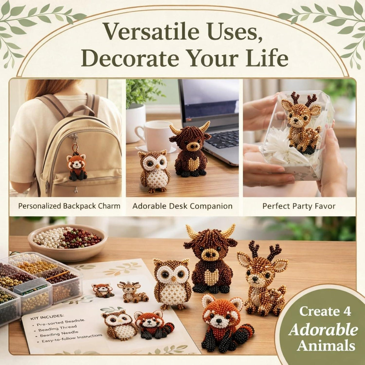 3D Perlentiere Bastelset – Kreatives DIY Kit für Erwachsene & Kinder