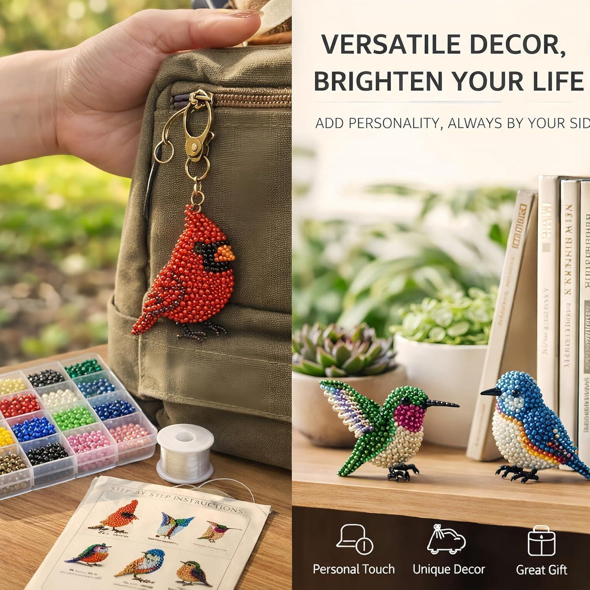 3D Perlentiere Bastelset Vogel – Kreatives DIY Kit für Erwachsene & Kinder