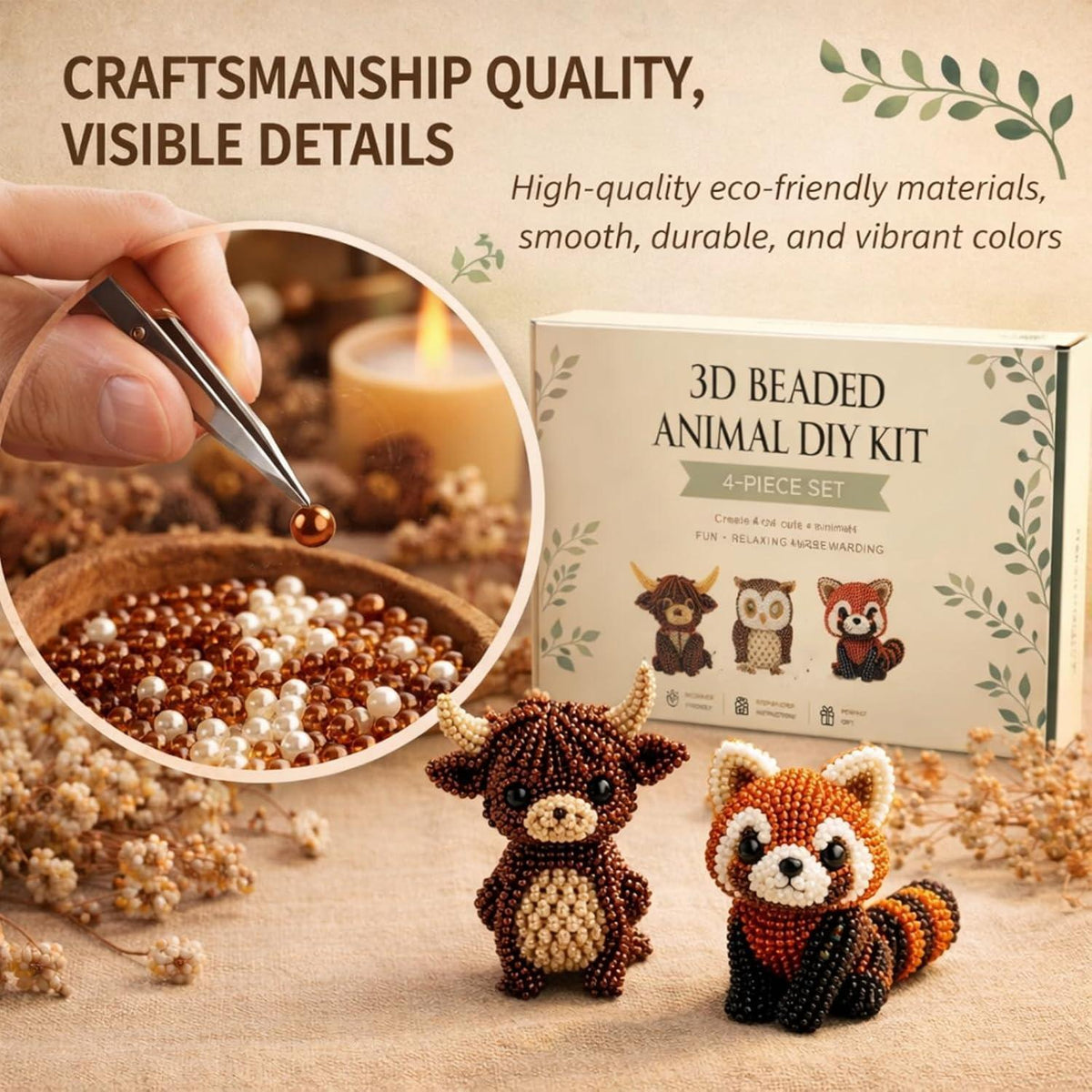 3D Perlentiere Bastelset Vogel – Kreatives DIY Kit für Erwachsene & Kinder