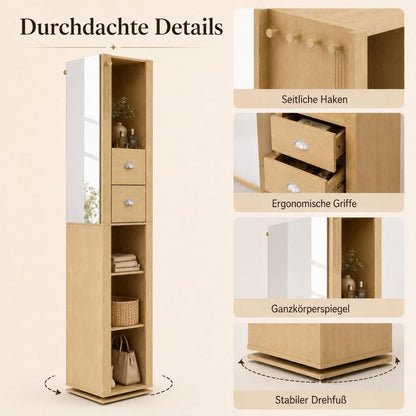 Drehbarer Spiegelschrank mit Stauraum – 360° Hochschrank für Flur