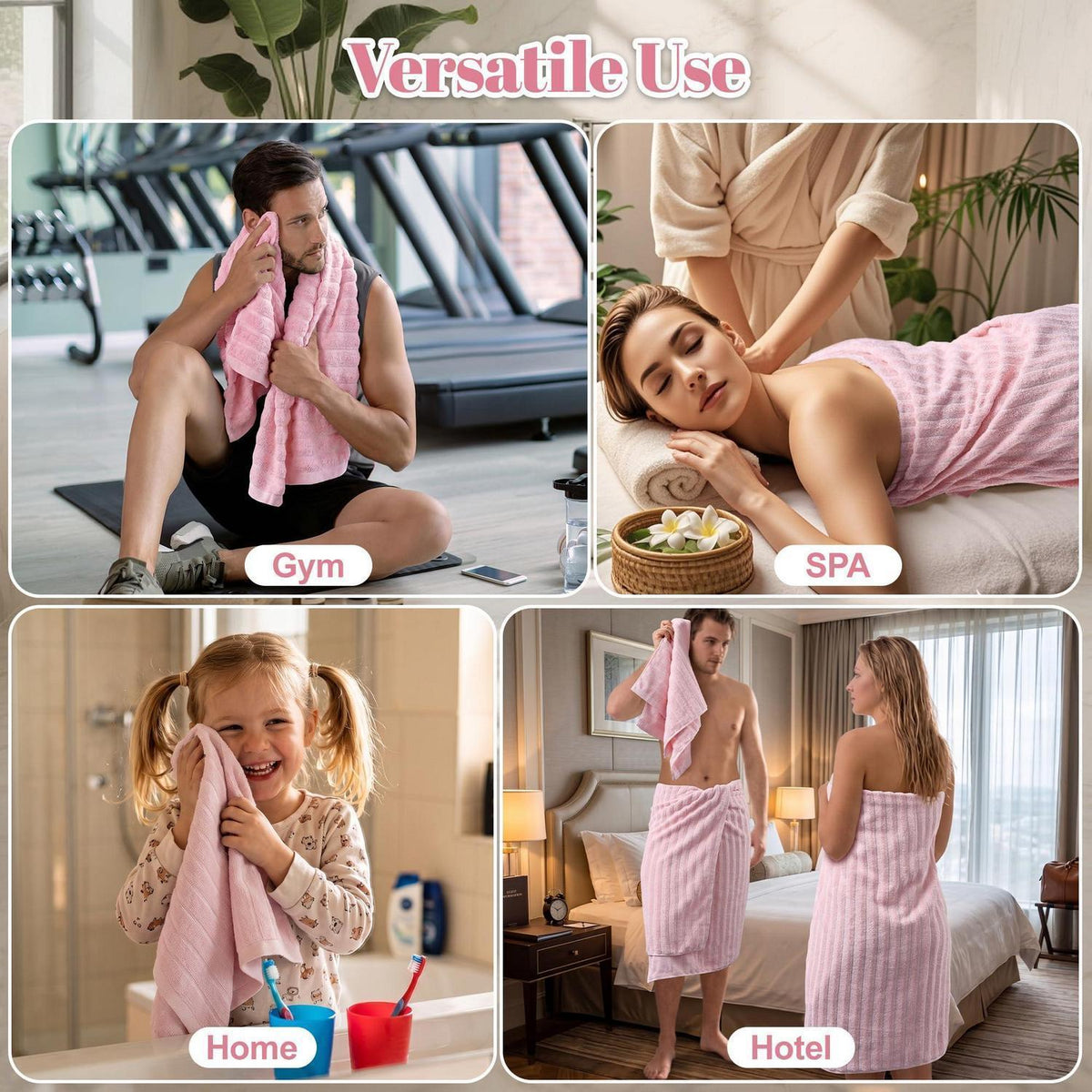 Kobete Handtuchset Rosa, 4-teilig – 100% Baumwolle