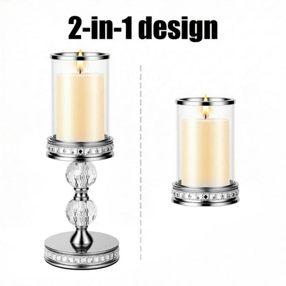 Stumpenkerzenhalter mit Glas, 3er Set, Silber, 25.5/31.5/37.5cm
