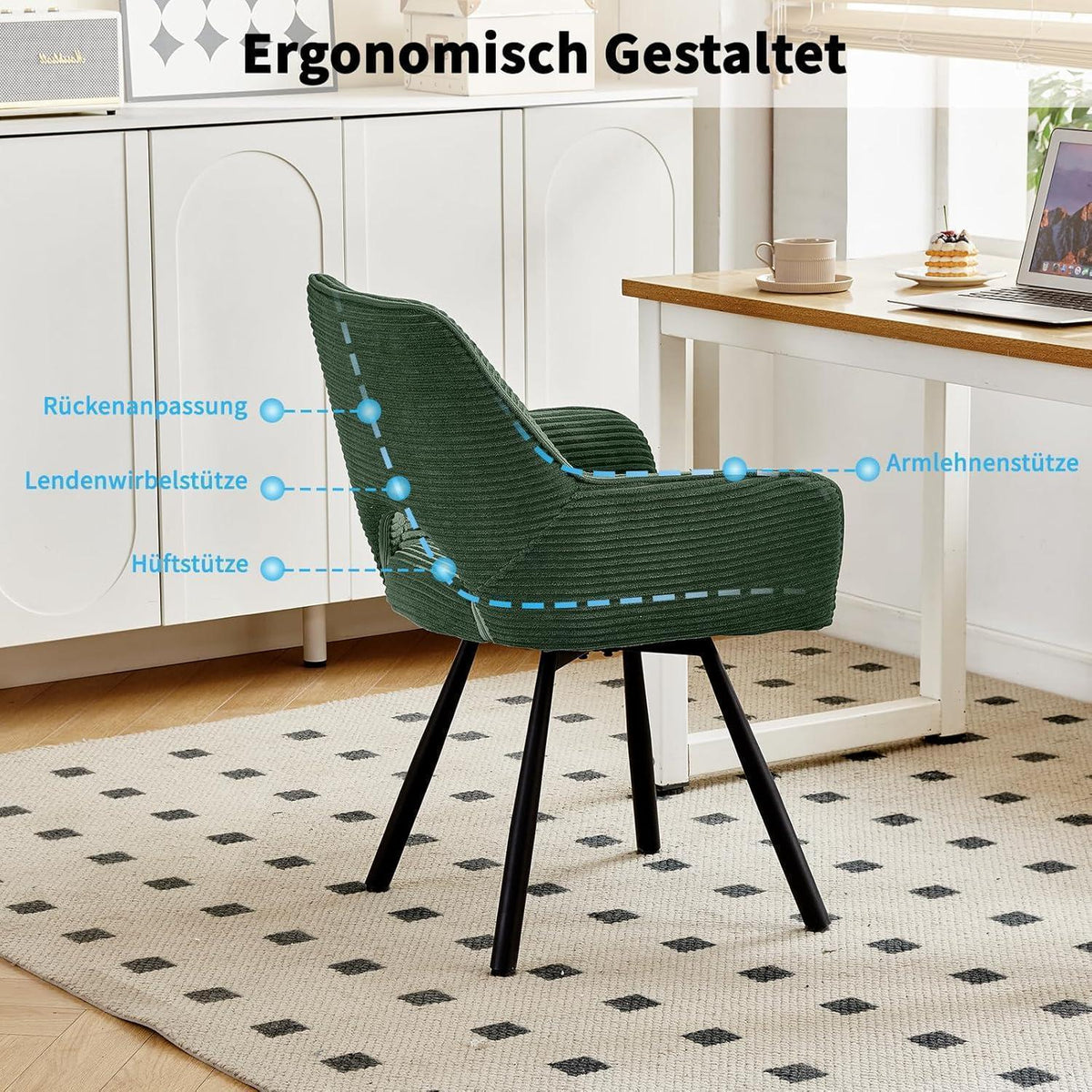 360° Drehbarer Esszimmerstuhl mit Armlehnen, Grün
