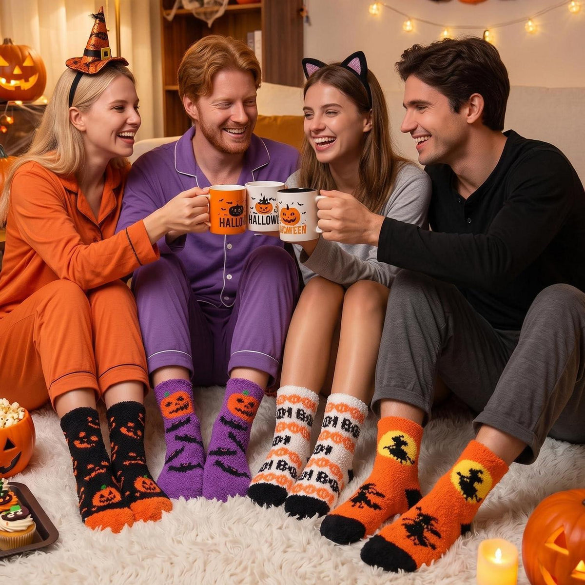 Kuschelsocken Halloween 4er Set Damen mit Motiven