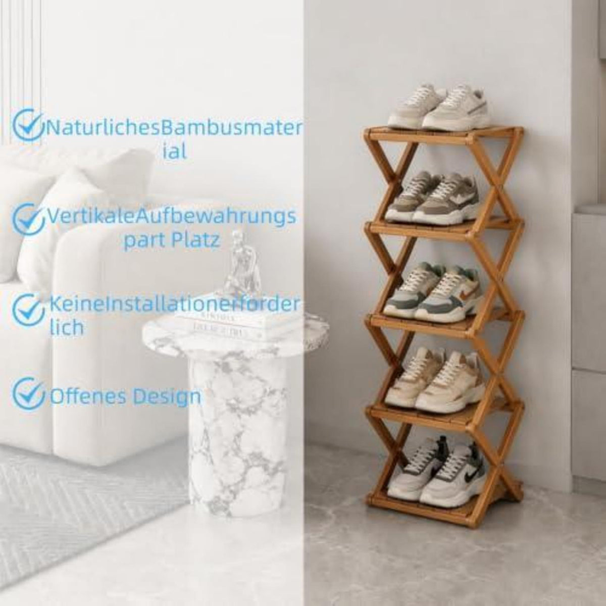 Klappbares Schuhregal Holz, Schmal & Platzsparend (Braun)