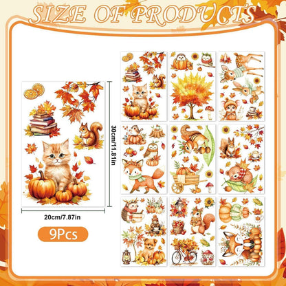 Herbst Fensterbilder Tiere & Kürbisse – Selbstklebend 9er Set