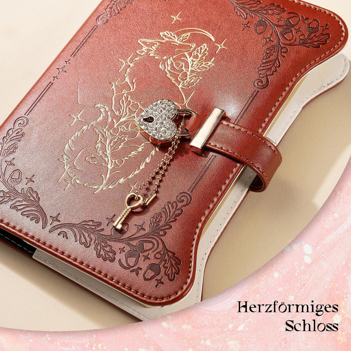 Notizbuch mit Schloss & Schlüssel – Vintage Fuchs Design A5