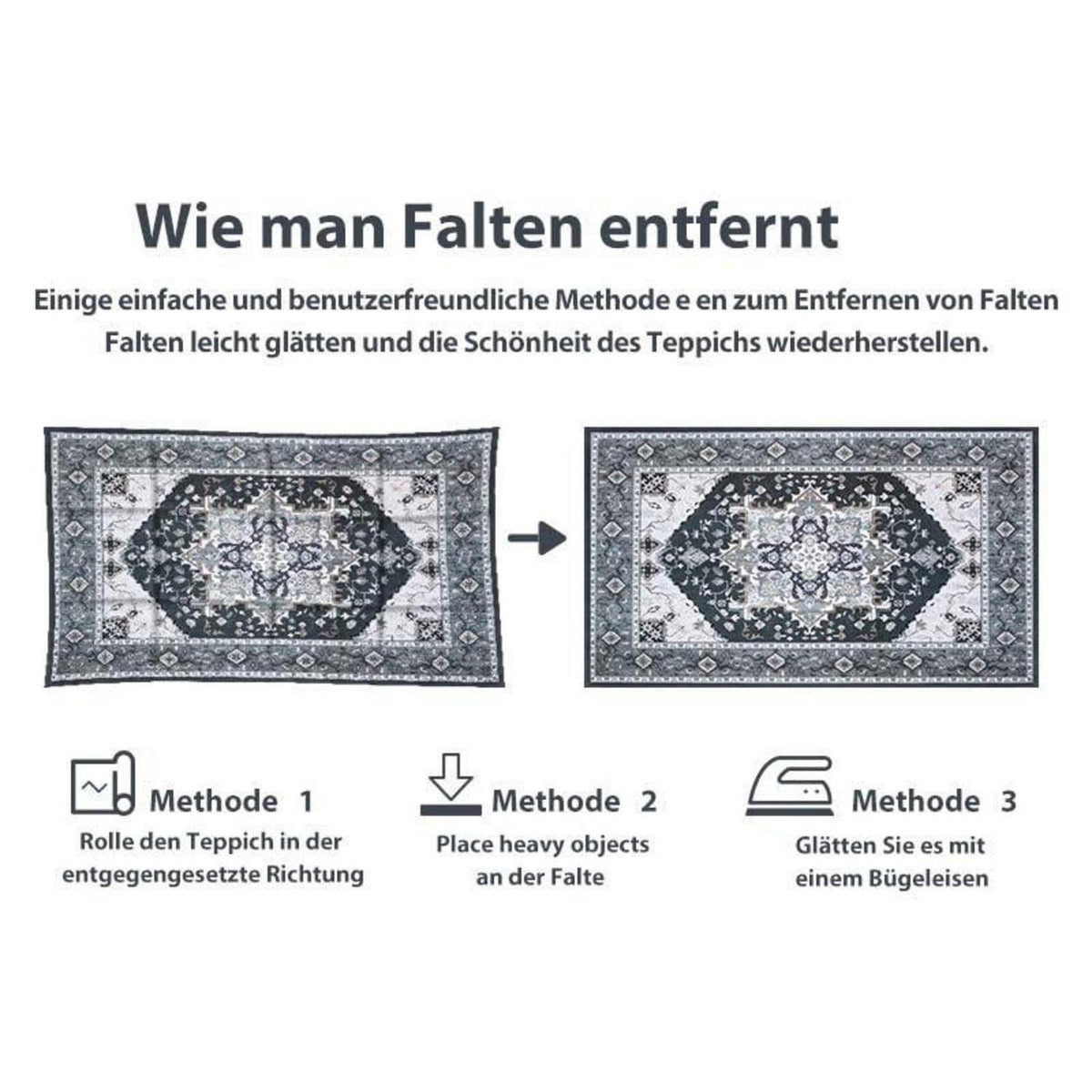 Vintage Teppich Schwarz 200x280cm – Waschbar & Rutschfest