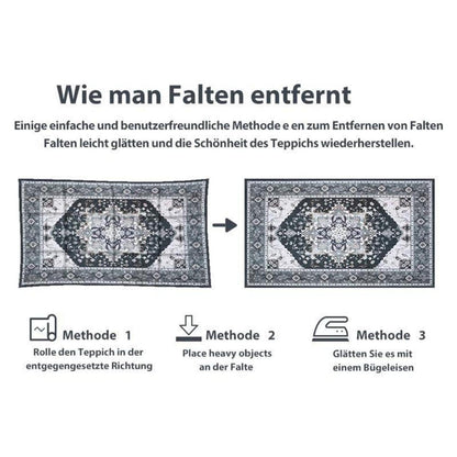 Vintage Teppich Schwarz 200x280cm – Waschbar & Rutschfest