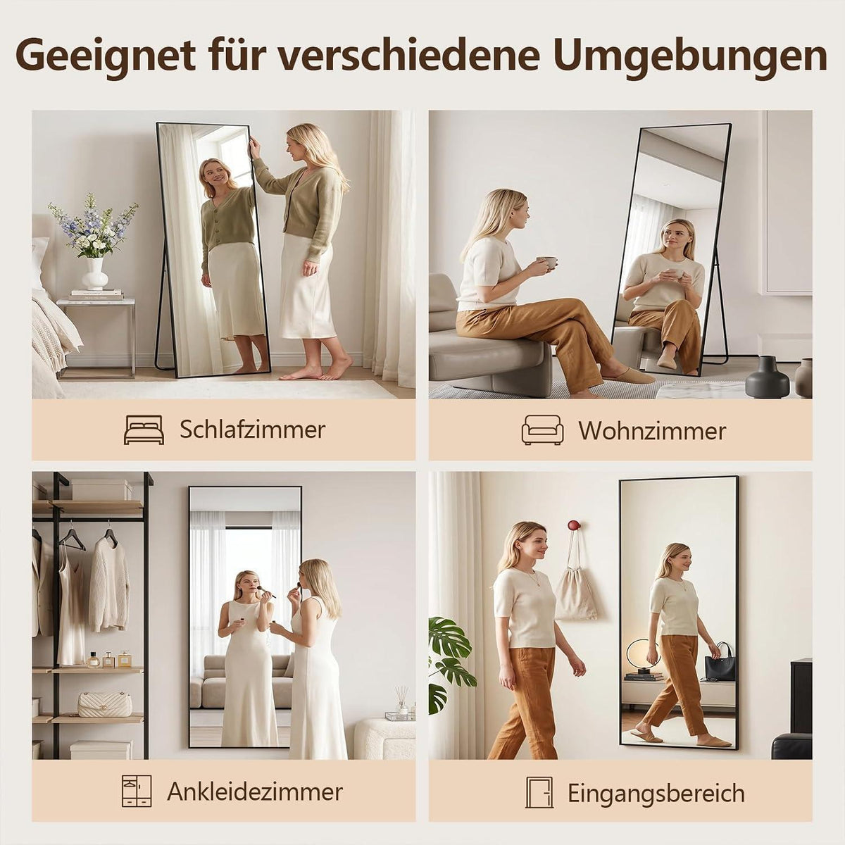 Ganzkörperspiegel 171x76cm – Stand- & Wandspiegel Schwarz