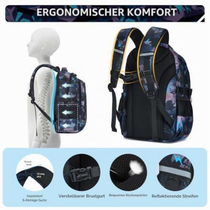 Schulrucksack Jungen 3. Klasse – Schwarz Türkis Fußball Set
