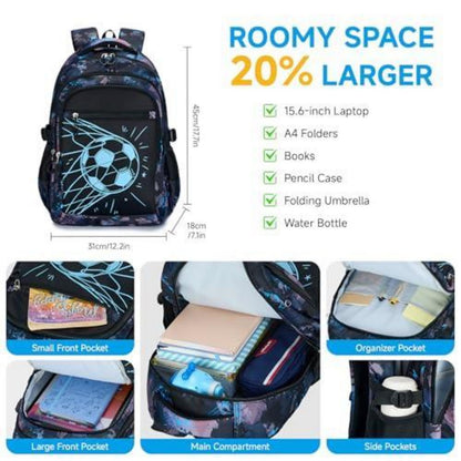 Schulrucksack Jungen 3. Klasse – Schwarz Türkis Fußball Set