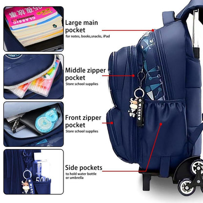 Rucksack mit Rollen für Kinder – Schultasche mit Trolley, Schwarz