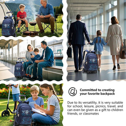 Rucksack mit Rollen für Kinder – Schultasche mit Trolley, Schwarz