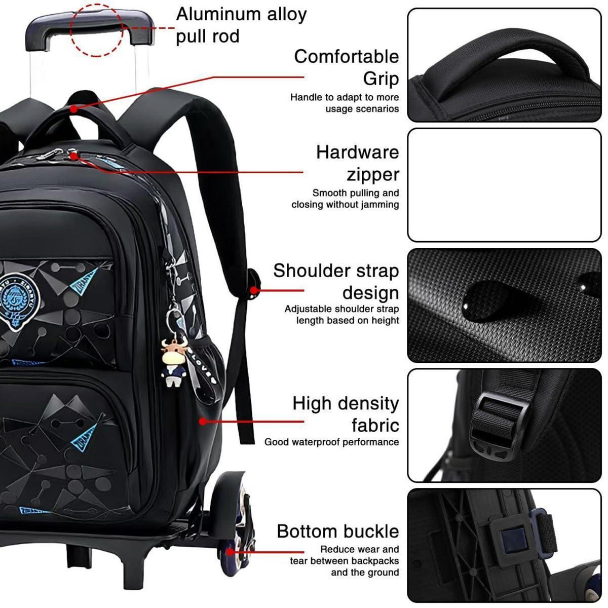 Rucksack mit Rollen für Kinder – Schultasche mit Trolley