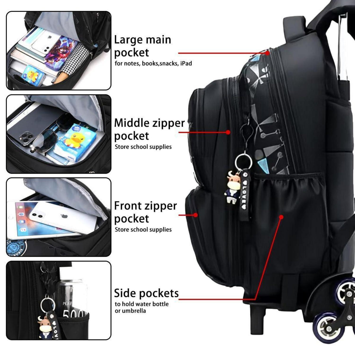 Rucksack mit Rollen für Kinder – Schultasche mit Trolley