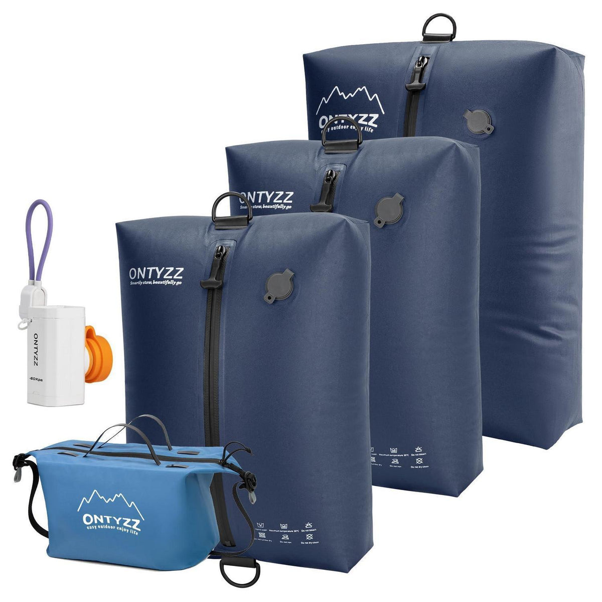 Koffer Organizer Set 4er Packwürfel mit Vakuumbeutel Blau
