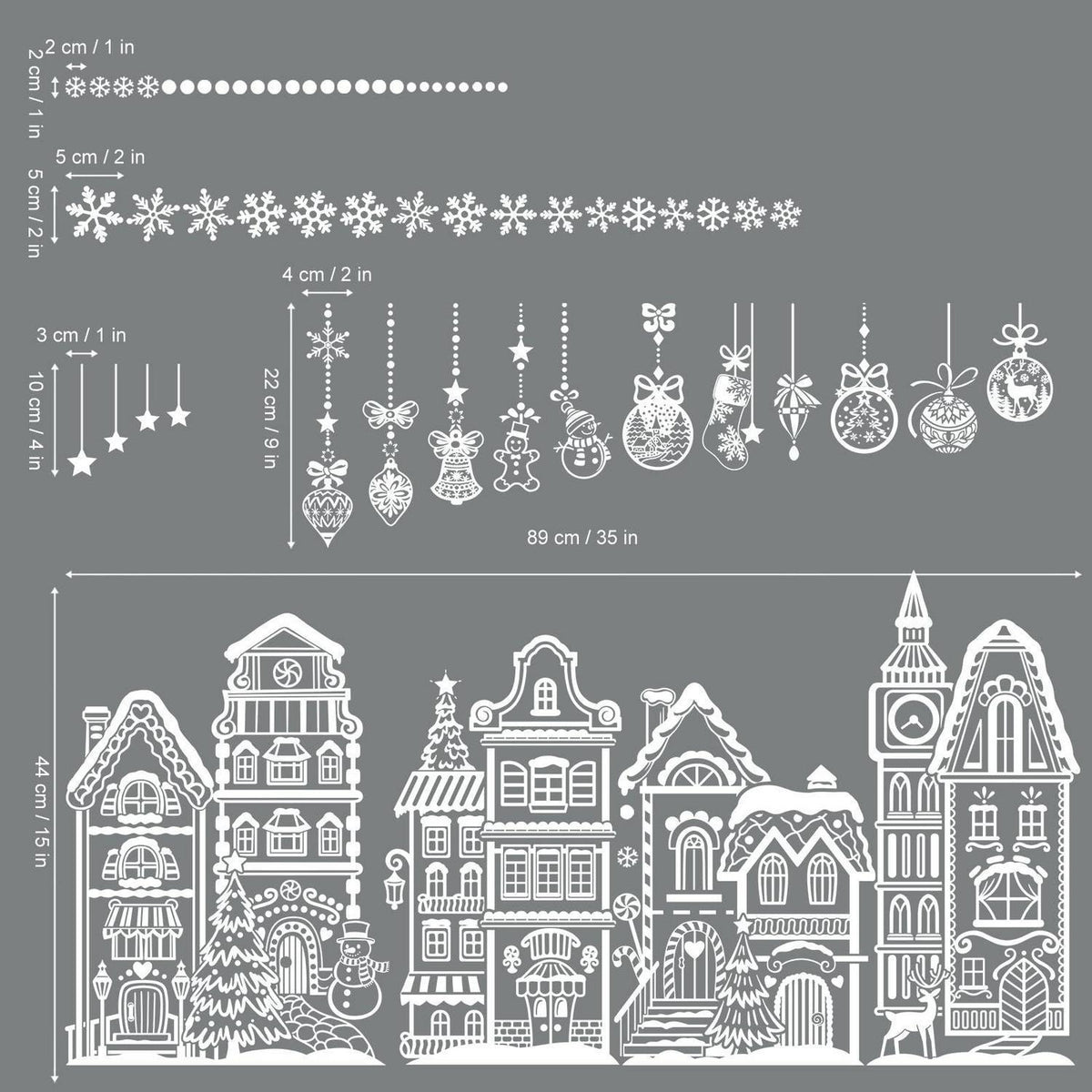 Fenstersticker Weihnachten Häuser Schneeflocken weiß wiederverwendbar