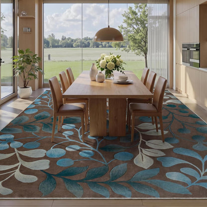 Waschbarer Kurzflor Teppich Braun-Blau 180x250 cm – Rutschhemmend & Weich