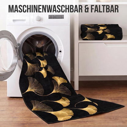 Waschbarer Teppich Schwarz-Gold 200x300 cm – Ginkgo Kurzflor Wohnteppich