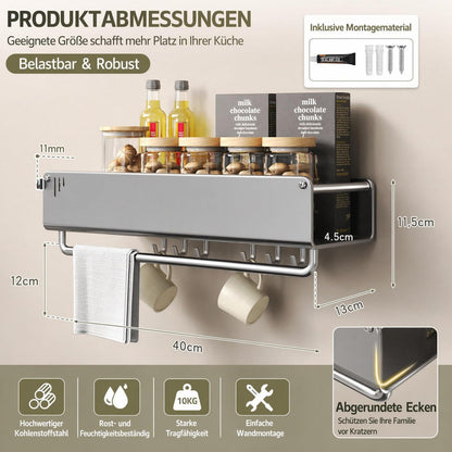 Hängendes Gewürzregal Anthrazitgold mit 6 Haken