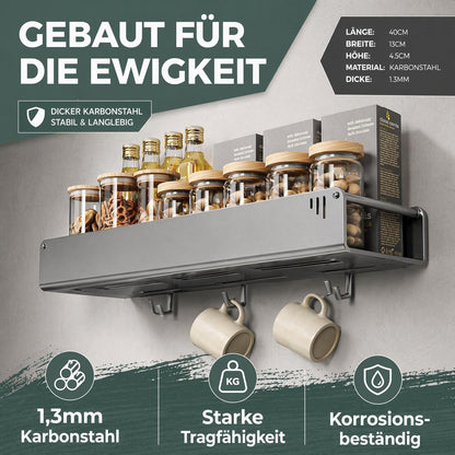 Hängendes Gewürzregal Anthrazitgold mit 6 Haken