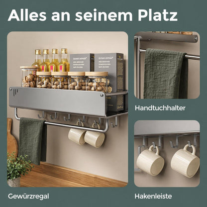 Hängendes Gewürzregal Anthrazitgold mit 6 Haken