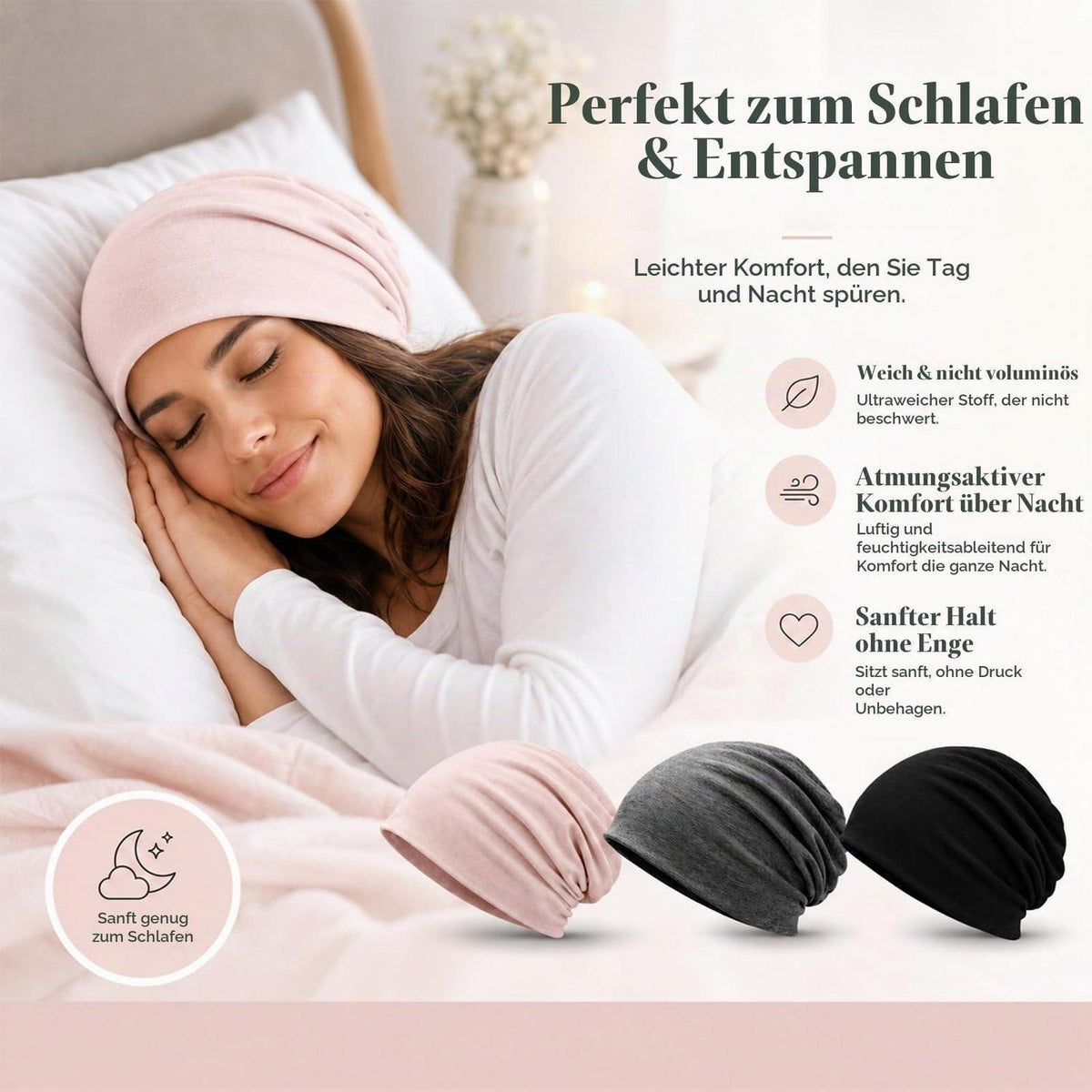 3er Set Damen Strickmützen, dünn & weich, für alle Jahreszeiten