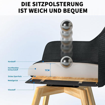 360° Drehbarer Esszimmerstuhl mit Armlehnen & Cordbezug Schwarz