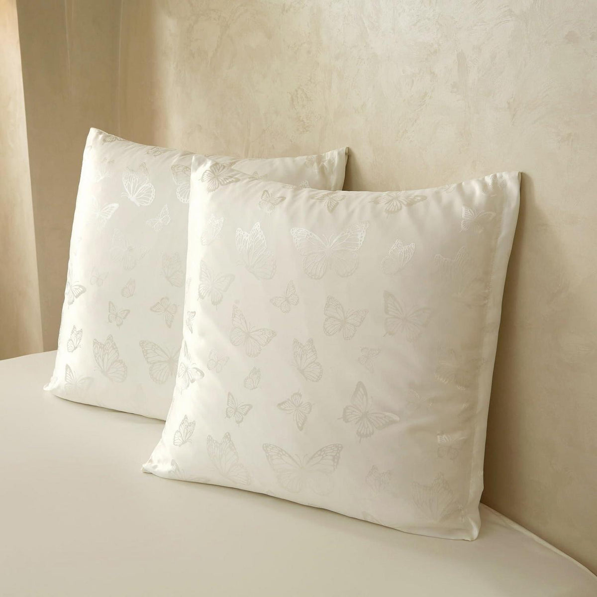 Satin Bettwäsche Set 135x200 Weiß Creme Schmetterling