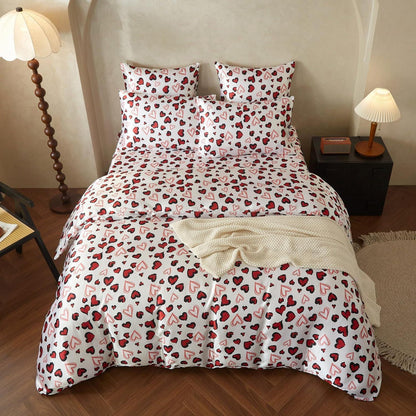 Satin Bettwäsche Set 135x200 Rot Schwarz Herzen