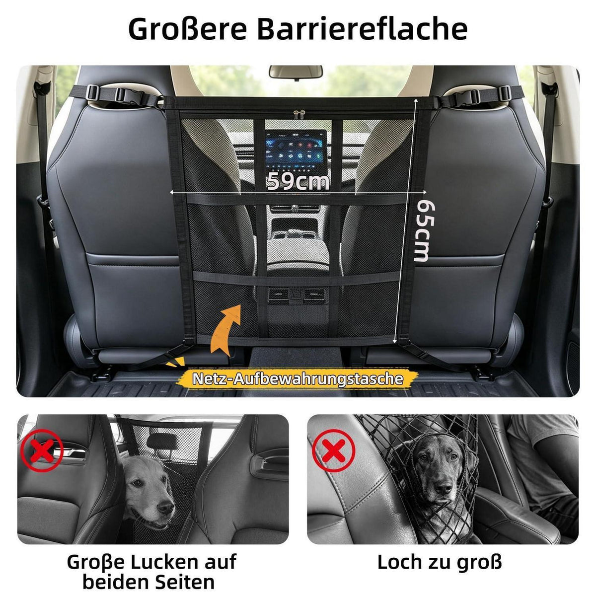 Hundegitter Auto mit Tasche & Netz – 65x59cm Mittel