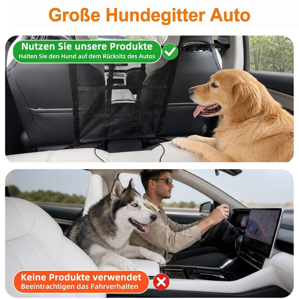 Hundegitter Auto mit Tasche & Netz – 65x59cm Mittel