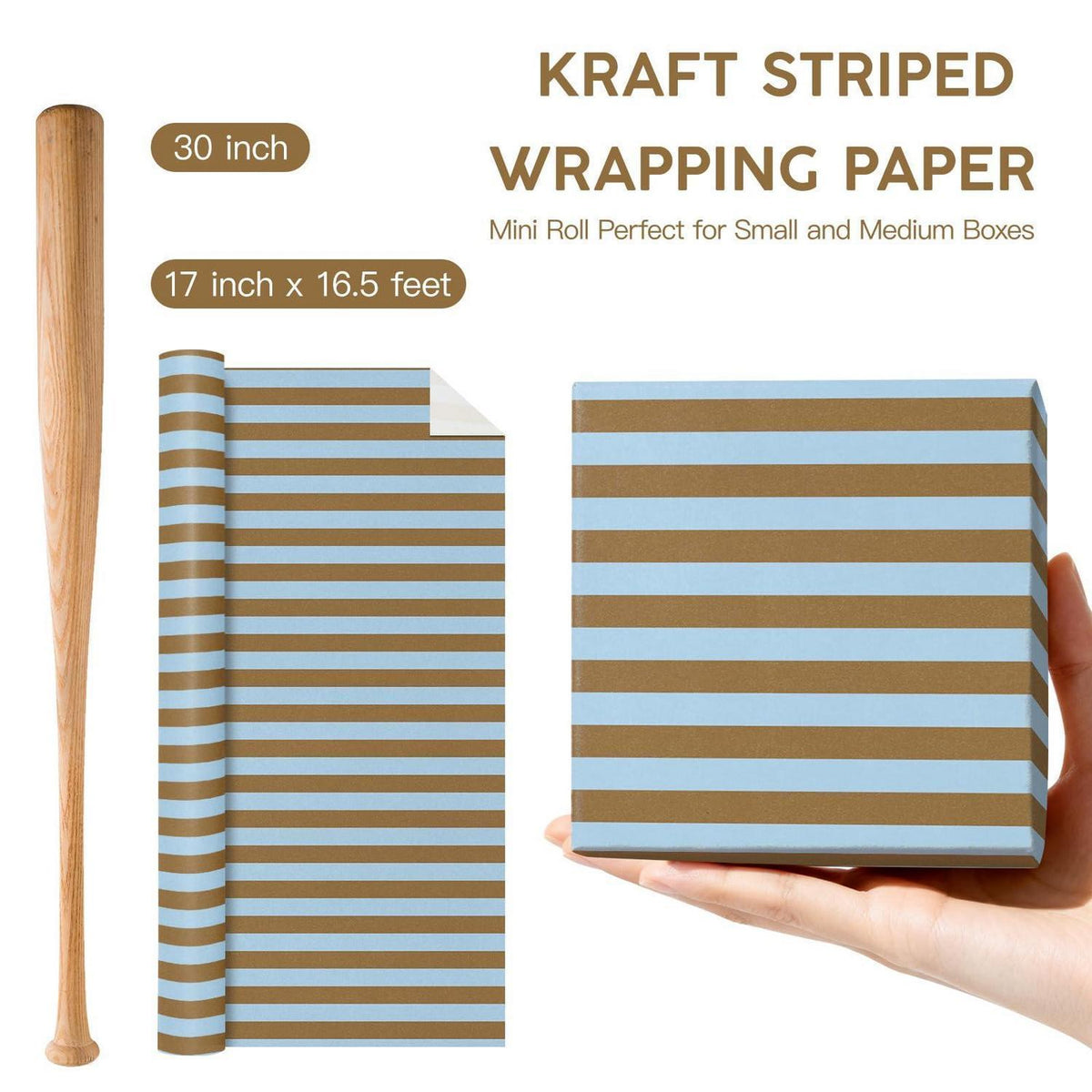 Geschenkpapier mit Kraftstreifen, blau-braun, 43,2cm x 5m