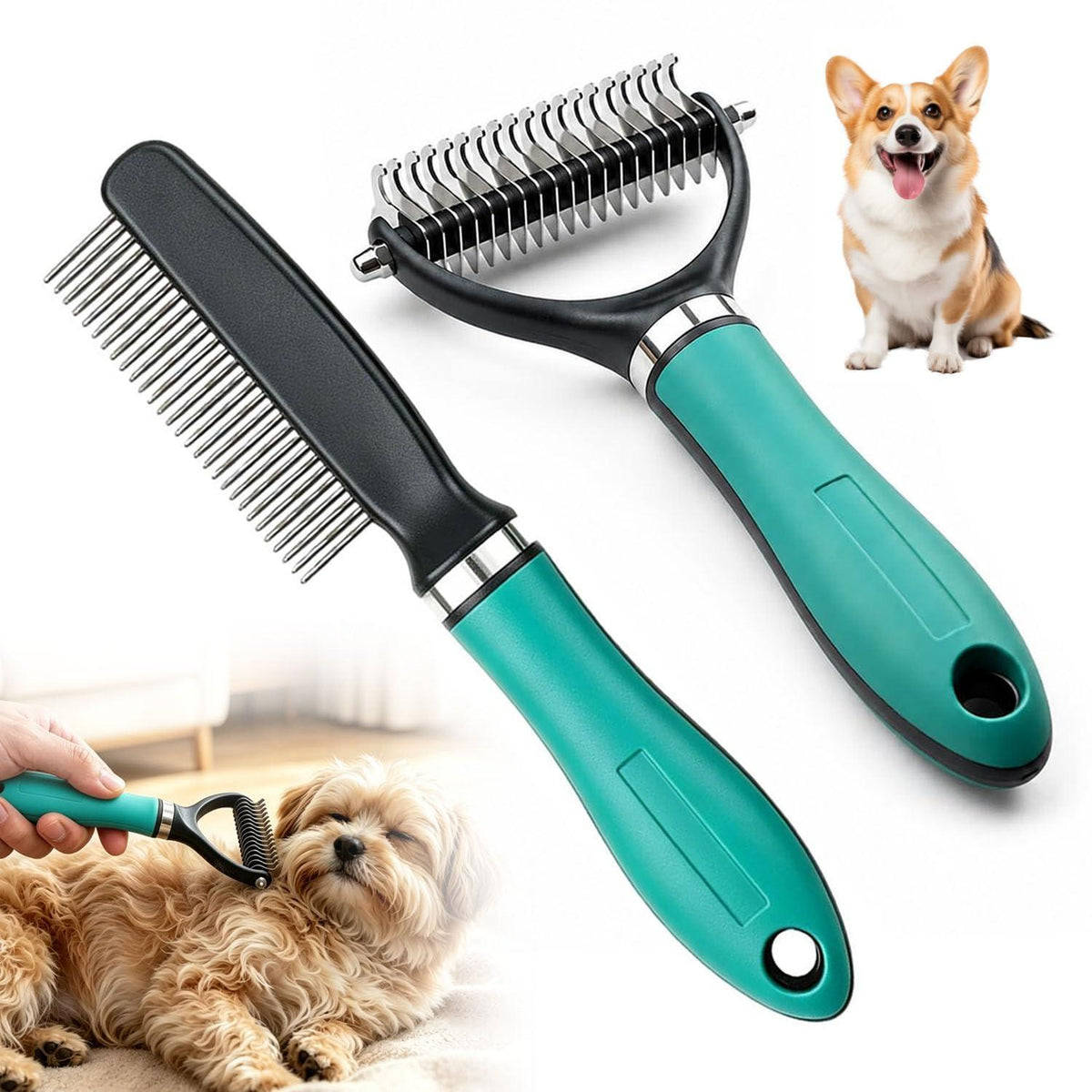Unterwollbürste 3-in-1 für Hunde & Katzen – Fellpflege Grün