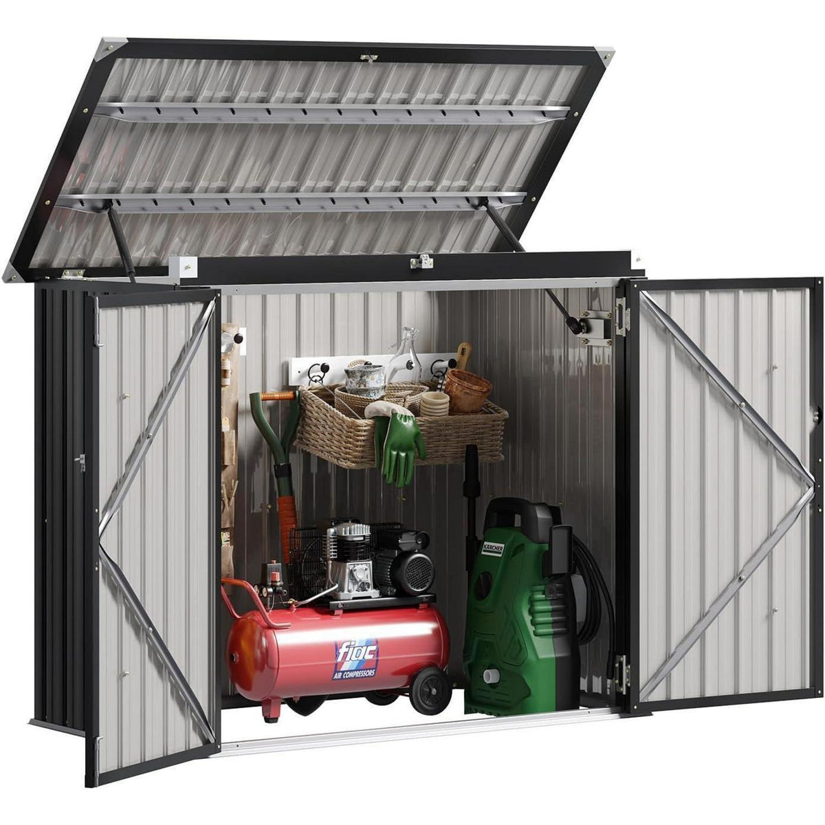 Gerätehaus Metall 150x117x80 mit Türen & Deckelzug