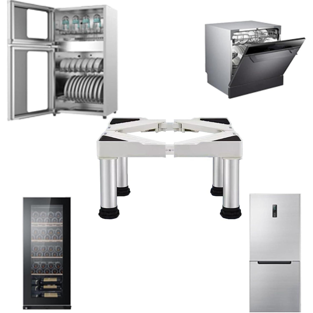 Höhenverstellbarer Kühlschrank-Unterbau | Weiß | 300 kg Traglast