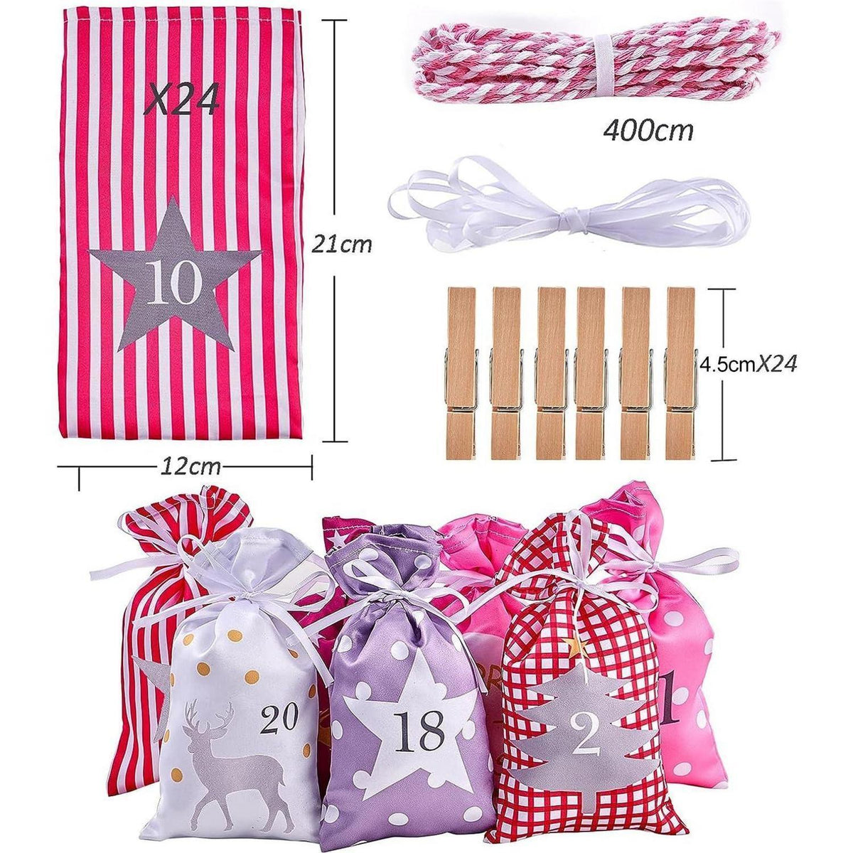 Adventskalender Groß zum Befüllen – 24 Jutebeutel & Deko