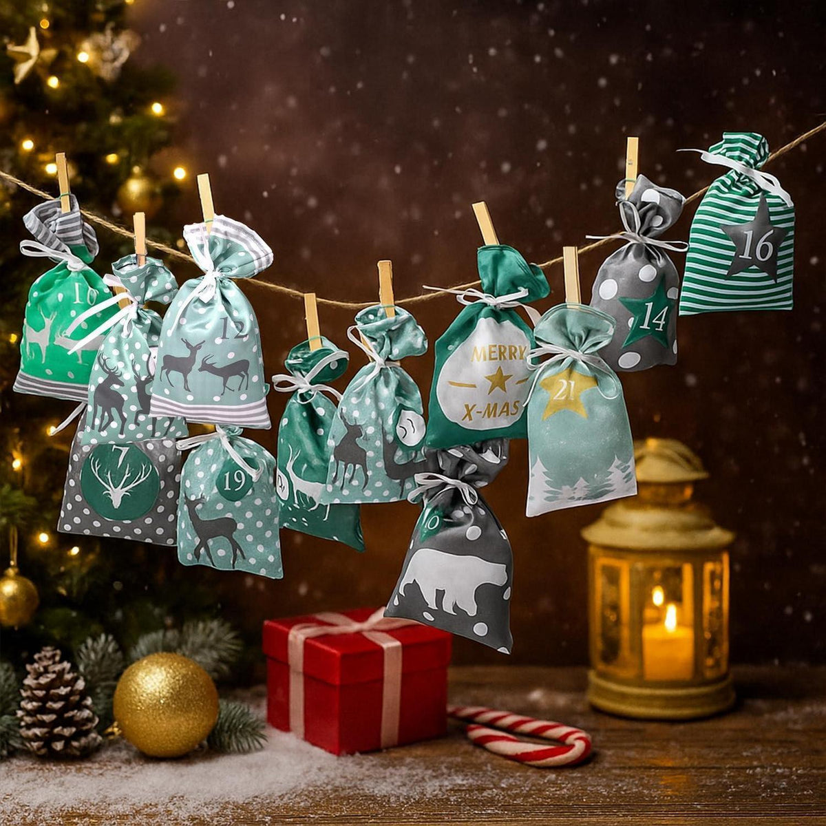 Adventskalender Groß zum Befüllen – 24 Jutebeutel & Deko