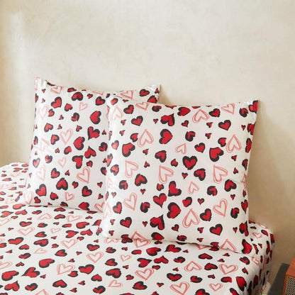 Satin Bettwäsche Set 135x200 Rot Schwarz Herzen