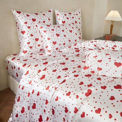 Gezu Satin Bettwäsche Set 135x200 Rot Herzen