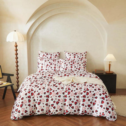 Satin Bettwäsche Set 220x240 Rot Schwarz Herzen