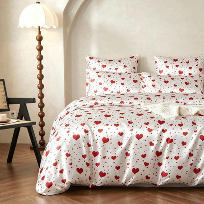 Gezu Satin Bettwäsche Set 220x240 Rot Herzen