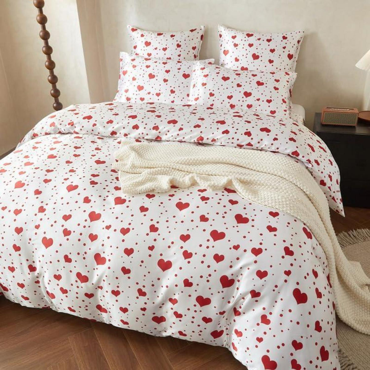 Gezu Satin Bettwäsche Set 220x240 Rot Herzen