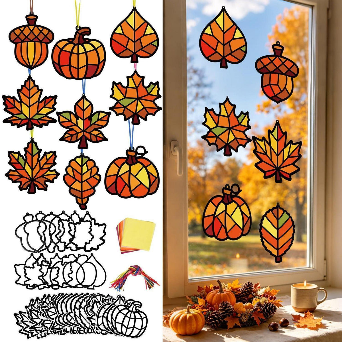 Herbst Bastelset Kinder Ahornblatt Fensterbilder 24er Set