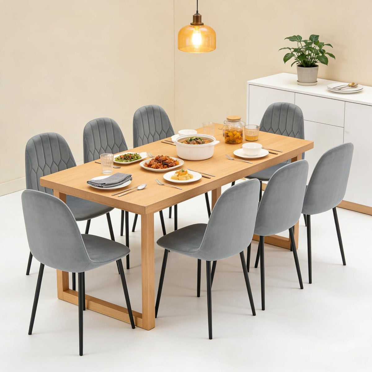 YOUDENOVA Esszimmerstühle 4er Set, Grau, Samt & Metall