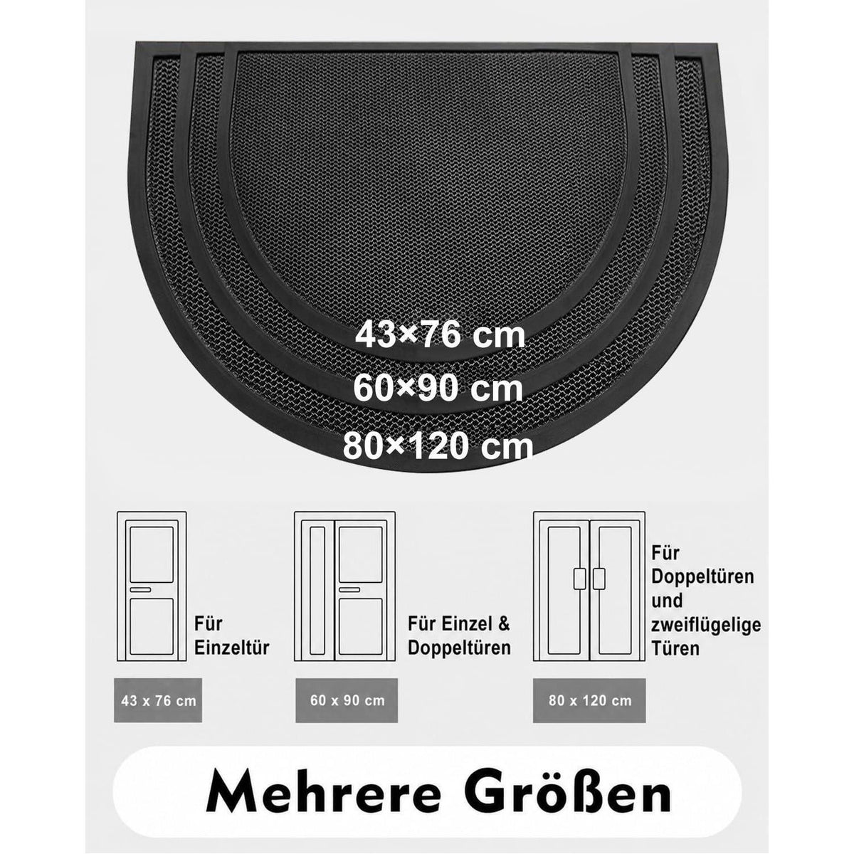 Fußmatte Halbrund 43x76 cm - Rutschfest & Schmutzfang für Draußen