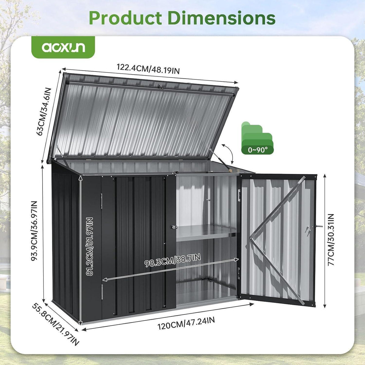 Metall-Gartenschuppen 4x2 Fuß mit Front- & Deckeltür